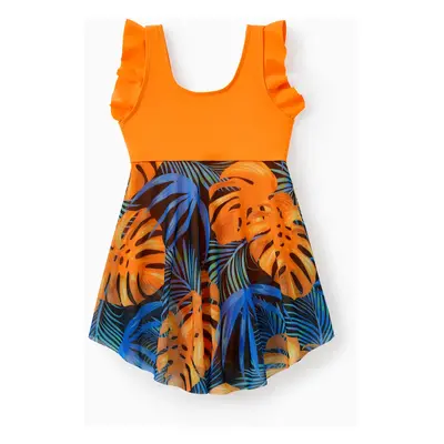 Family Matching Floral Drawstring Swim Trunks or Flowy Spliced Mesh One-piece Swimsuit