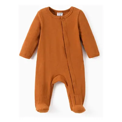 Baby Boy/Girl Ribbed Long-sleeve Footed Snap Jumpsuit