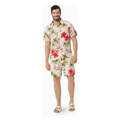 Family Matching Sets Tropical Floral Printed Button Up Beach Shirt and Shorts with Drawstring an