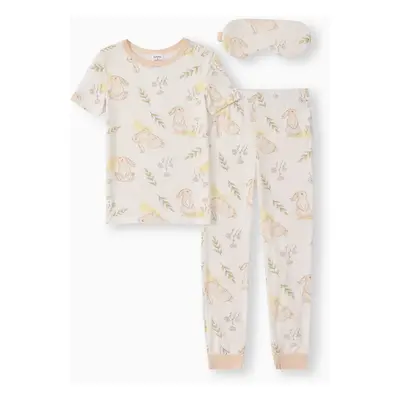 Bamboo Viscose Kid Girl 3pcs Printed Snug Fit Pajamas with Eye Mask Set