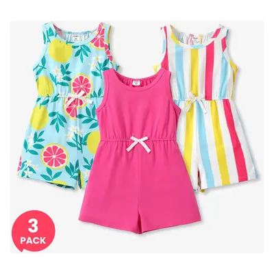 3-Pack Kid Girl Childlike Sleeveless Jumpsuits