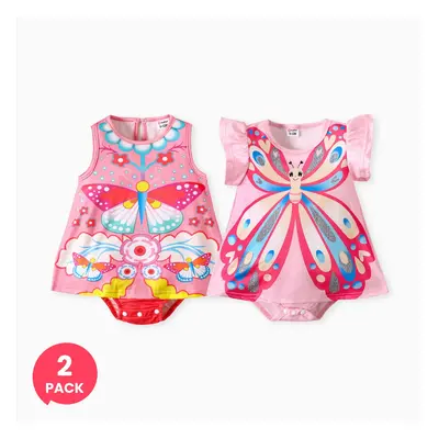 2-Pack Baby Girl Childlike Butterfly Romper