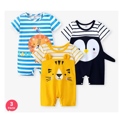 3-Pack Baby Boy Childlike Animal Print Romper