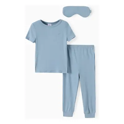 Bamboo Viscose Toddler Boy 3pcs Solid Snug Fit Pajamas with Eye Mask Set