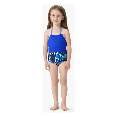 Family Matching Palm Leaves Print Blue One-piece Swimsuit