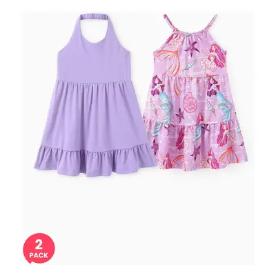 2-Pack Toddler Girl Printed & Solid Causal Dress