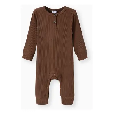 Baby Boy Cotton Ribbed Button Up Jumpsuit