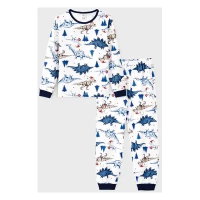 Christmas Pajamas Family Set Dinosaur Pattern Henley Neck Button PJs