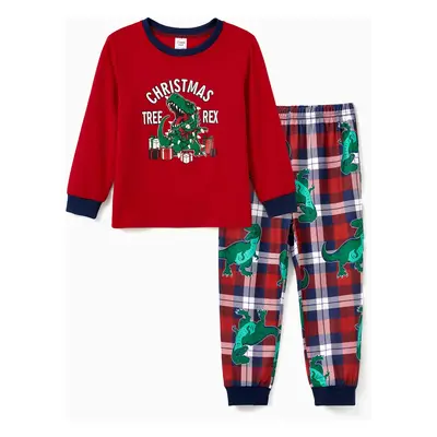 Christmas Glow In The Dark Family Matching Dinosaur Print Long-sleeve Pajamas Sets