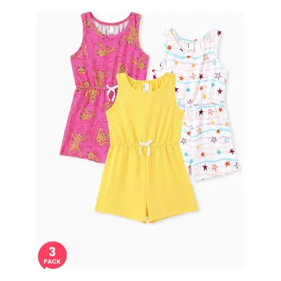 3-Pack Kid Girl Childlike Sleeveless Jumpsuits