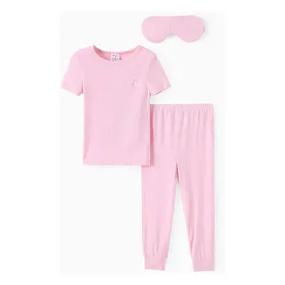 Bamboo Viscose Toddler Girl 3pcs Solid Snug Fit Pajamas with Eye Mask Set