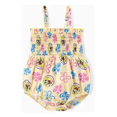 SpongeBob SquarePants Family matching 1pc Character Floral Allover Print Smocking Ruffled Dress/