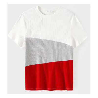 Family Matching Short-sleeve Cotton Ribbed Colorblock T-shirts and Allover Heart Embroidered Mes