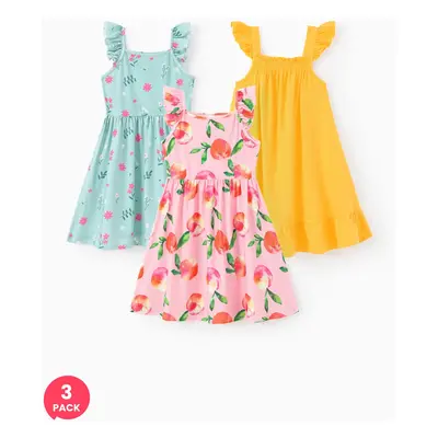 3-Pack Toddler/Kid Girl Childlike Flutter-sleeve Dresses