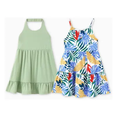 2pcs Toddler Girl Printed & Solid Causal Dresses