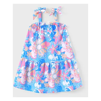 The Smurfs Family matching 1pc Floral Pattern Sleeveless Tiered Ruffle Hem Dress/CottonTop/Jumps