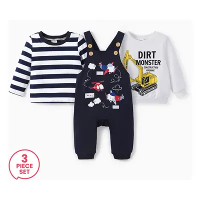 3-Pack Baby Boy Airplane Pattern Hanging Strap Set & Childlike Vehicle Sweatshirt