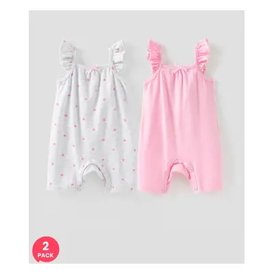 2-Pack Baby Girl Heart-shaped/Solid Print Ruffled Rompers