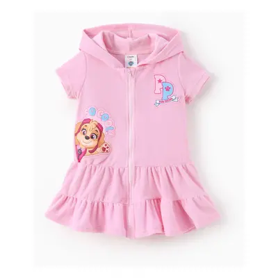 PAW Patrol Toddler Girl 1pc Skye Embroidered Print Hooded Zipper Ruffle-hem Swim Cover-up