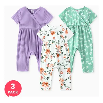 Easter 3-Pack Baby Girl Floral Print Romper