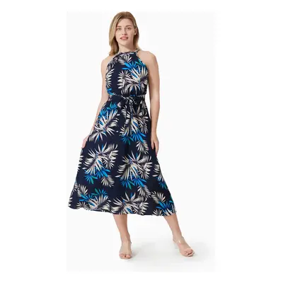 Family Matching Leaf Print Beach Shirt and High Neck Halter A-Line Maxi Dress Sets