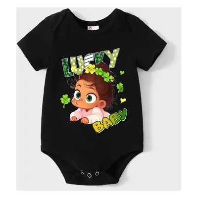 St. Patrick's Day Baby Girl Character Print Romper