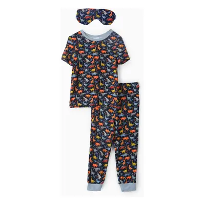 Bamboo Viscose Toddler Boy 3pcs Printed Snug-Fitting Pajamas with Eye Mask Set