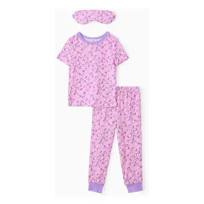 Bamboo Viscose Toddler Girl 3pcs Printed Snug Fit Pajamas with Eye Mask Set