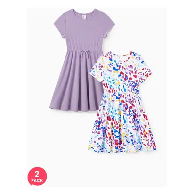 2-Pack Toddler/Kid Girl Printed & Solid Causal Dress