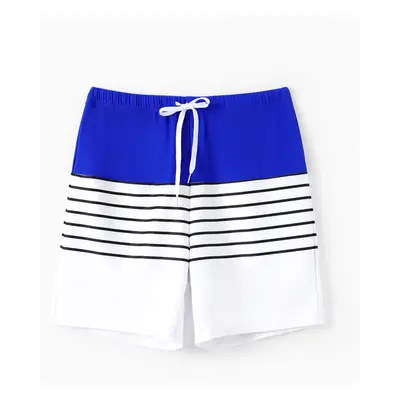 Family Matching Blue Drawstring Swim Trunks or Blue One-Piece Strap Swimsuit