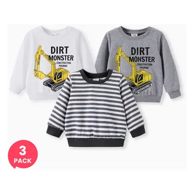 3-Pack Baby Boy Childlike Vehicle & Striped Crewneck Pullover Sweatshirt