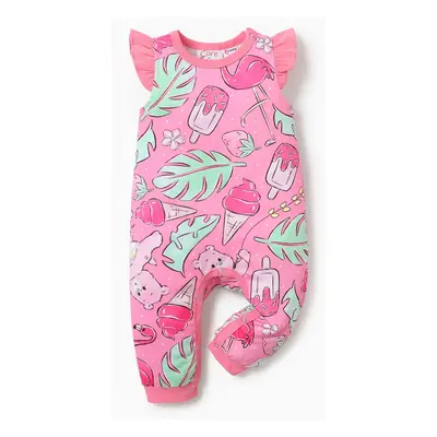 Care Bears Baby Girl Character Print Ruffled Sleeve Jumpsuit