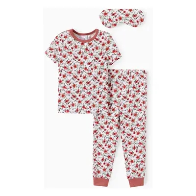 Bamboo Viscose Toddler Girl 3pcs Printed Snug-Fitting Pajamas with Eye Mask Set