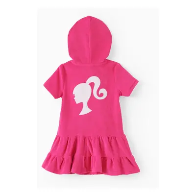 Barbie Toddler/Kid Girl 1pc Cotton Logo Embroidered Hooded Zipper Ruffle-hem Swim Cover-up