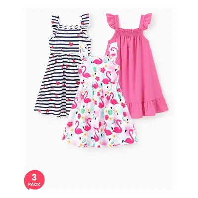 3-Pack Toddler/Kid Girl Childlike Flutter-sleeve Dresses