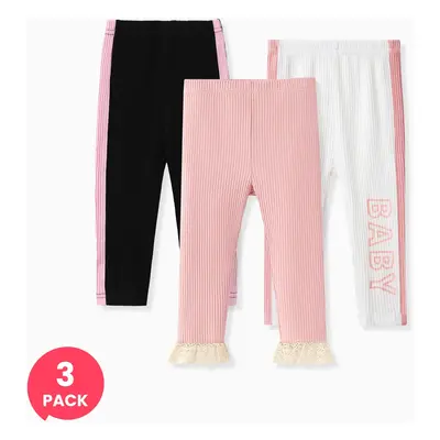 3-Pack Baby Girl Casual Textured Leggings