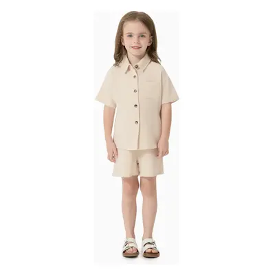 Family Matching Solid Color Lapel Top and Shorts Set