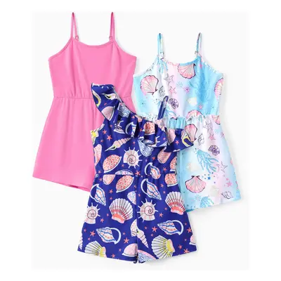 3pcs Toddler Girl/ Kid Girl Marine-themed Hanging Strap Jumpsuits