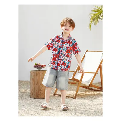 Family Matching Floral Print Short-sleeve Shirt or Off Shoulder Smocking Dresses Set