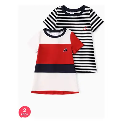 Toddler Girl 2pcs Striped Print Dress and Colorblock Dress Set