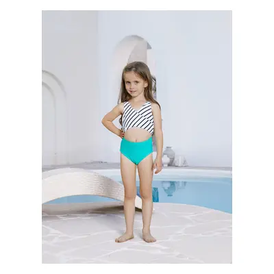 Family Matching Striped Spliced Cut Out One-piece Swimsuit and Colorblock Swim Trunks