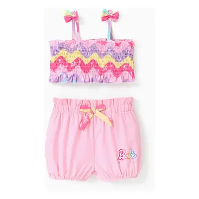 Barbie 2pcs Baby/Toddler Girls Top with all-over printed Bow Camisole and Soft Cotton Lantern Sh