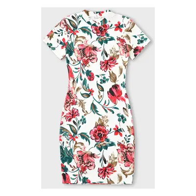 Family Matching All Over Floral Print Short-sleeve Bodycon Dresses and Colorblock T-shirts Sets