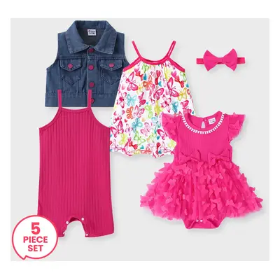 5-Piece Baby Girl Fashionable Dopamine Pink Set