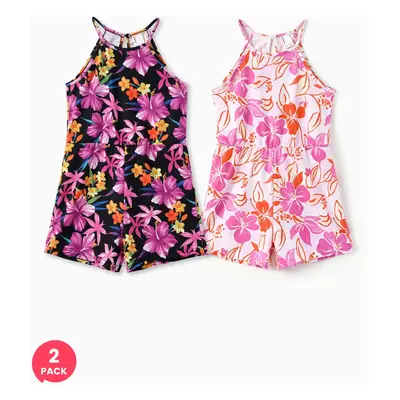 2-Pack Toddler Girl/ Kid Girl Sweet Floral Halterneck Jumpsuits