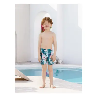 Family Matching Plant Print Ruffle Trim Spliced One-piece Swimsuit or Swim Trunks