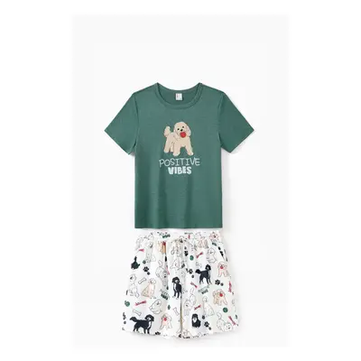 Family Matching Allover Cute Smile Doggy Pattern Short-sleeve Pajamas Set