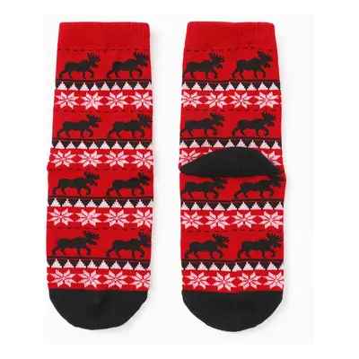 Christmas Socks for Family Cotton Reindeer Pattern Red Socks