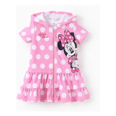 Disney Mickey and Friends Toddler Girl 1pc Minnie Mouse Polka Dot Pattern Hooded Zipper Ruffle-h