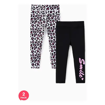 Toddler/Kid Girl 2-Pack Solid＆Leopard Print Leggings Set